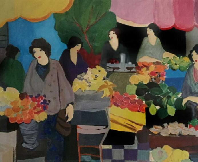 Itzchak Tarkay Portraiture Oil Painting Flower Market 2000 IT261
